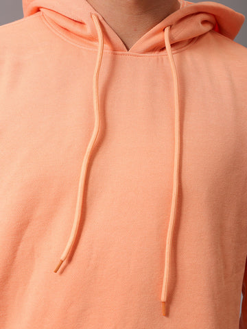Men's Orange Regular Fit Solid Overhead Hooded Sweatshirt