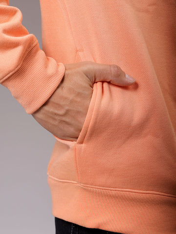 Men's Orange Regular Fit Solid Overhead Hooded Sweatshirt