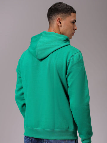 Men's Green Regular Fit Solid Overhead Hooded Sweatshirt