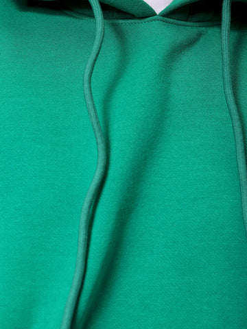 Men's Green Regular Fit Solid Overhead Hooded Sweatshirt