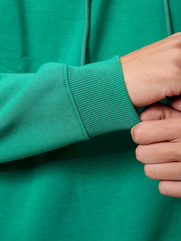 Men's Green Regular Fit Solid Overhead Hooded Sweatshirt