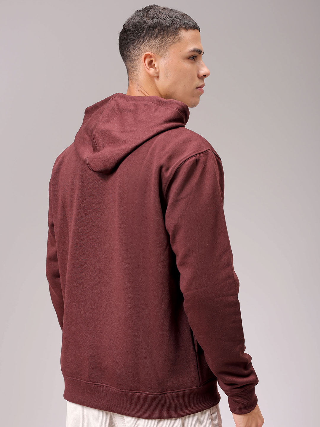 Men's Brown Regular Fit Solid Overhead Hooded Sweatshirt