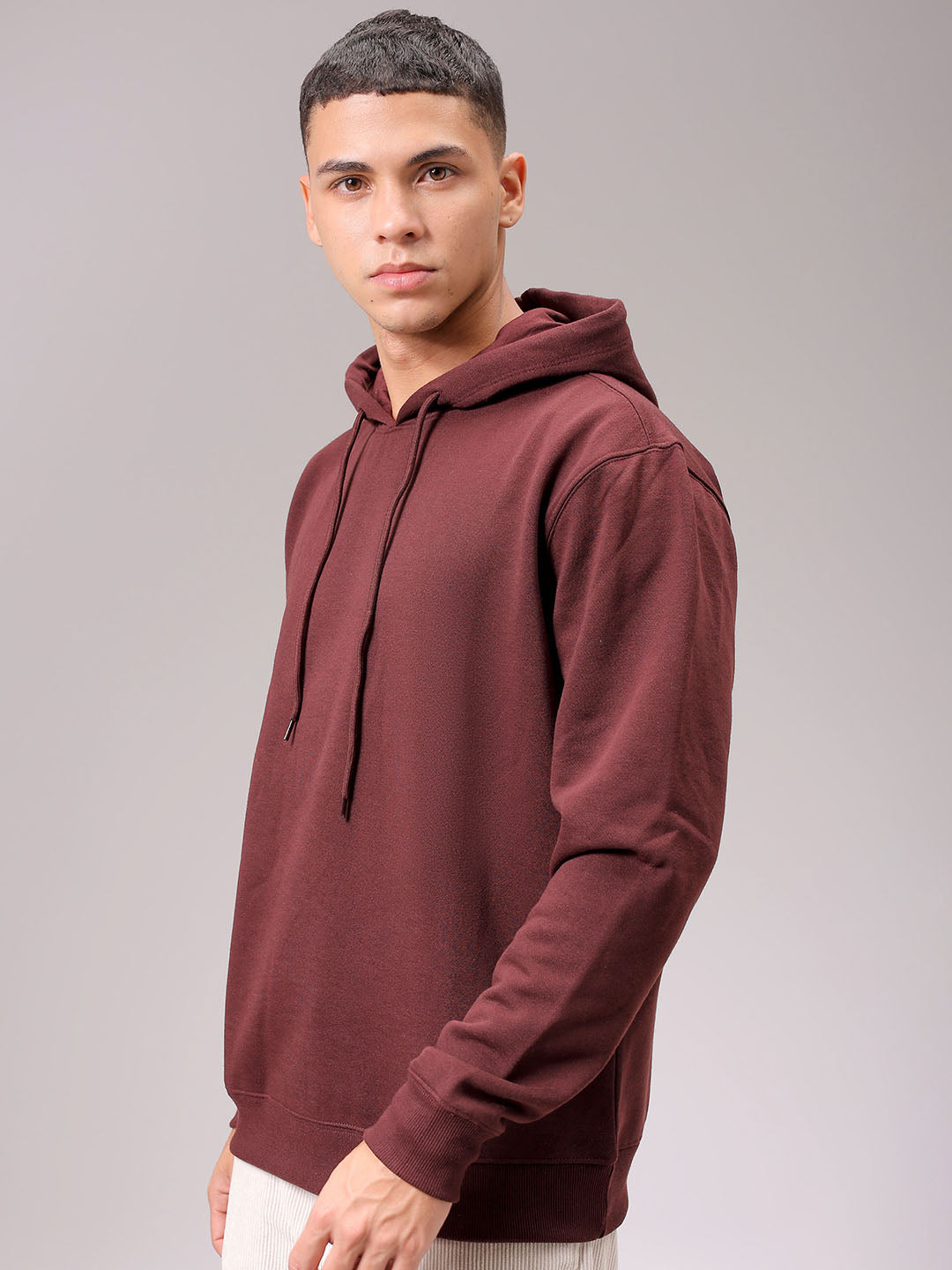 Men's Brown Regular Fit Solid Overhead Hooded Sweatshirt