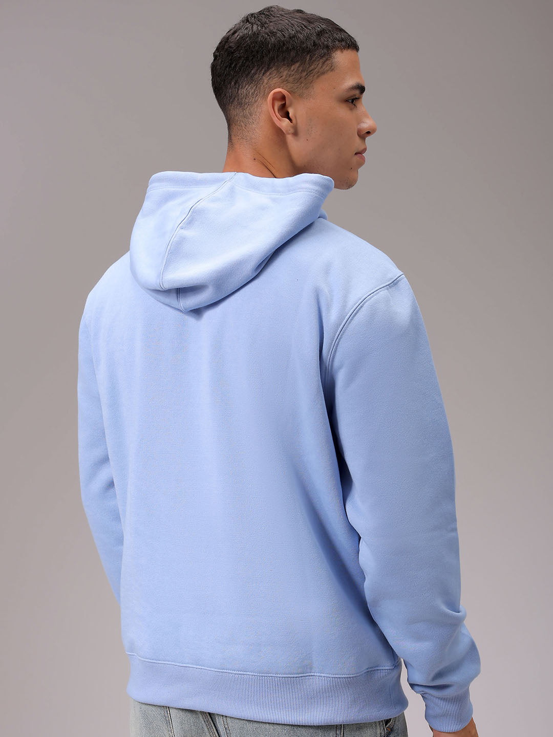 Men's Blue Regular Fit Solid Overhead Hooded Sweatshirt