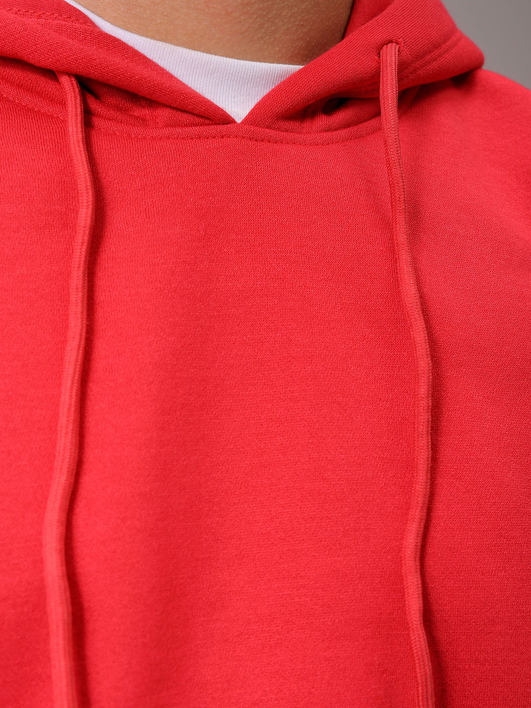 Men's Red Regular Fit Solid Overhead Hooded Sweatshirt