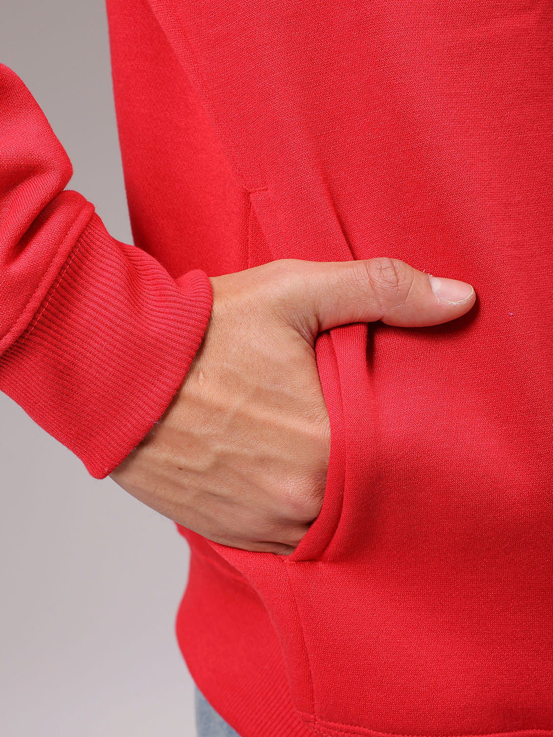 Men's Red Regular Fit Solid Overhead Hooded Sweatshirt