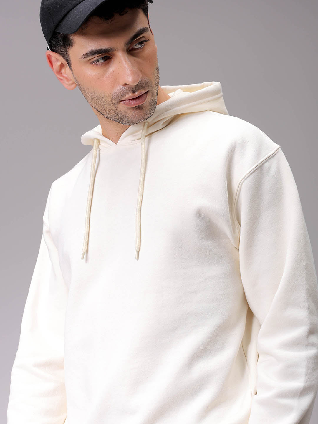 Men's Chalk Oversized Solid Overhead-Hooded Sweatshirt