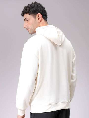 Men's Chalk Oversized Solid Overhead-Hooded Sweatshirt