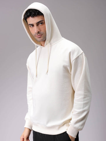 Men's Chalk Oversized Solid Overhead-Hooded Sweatshirt