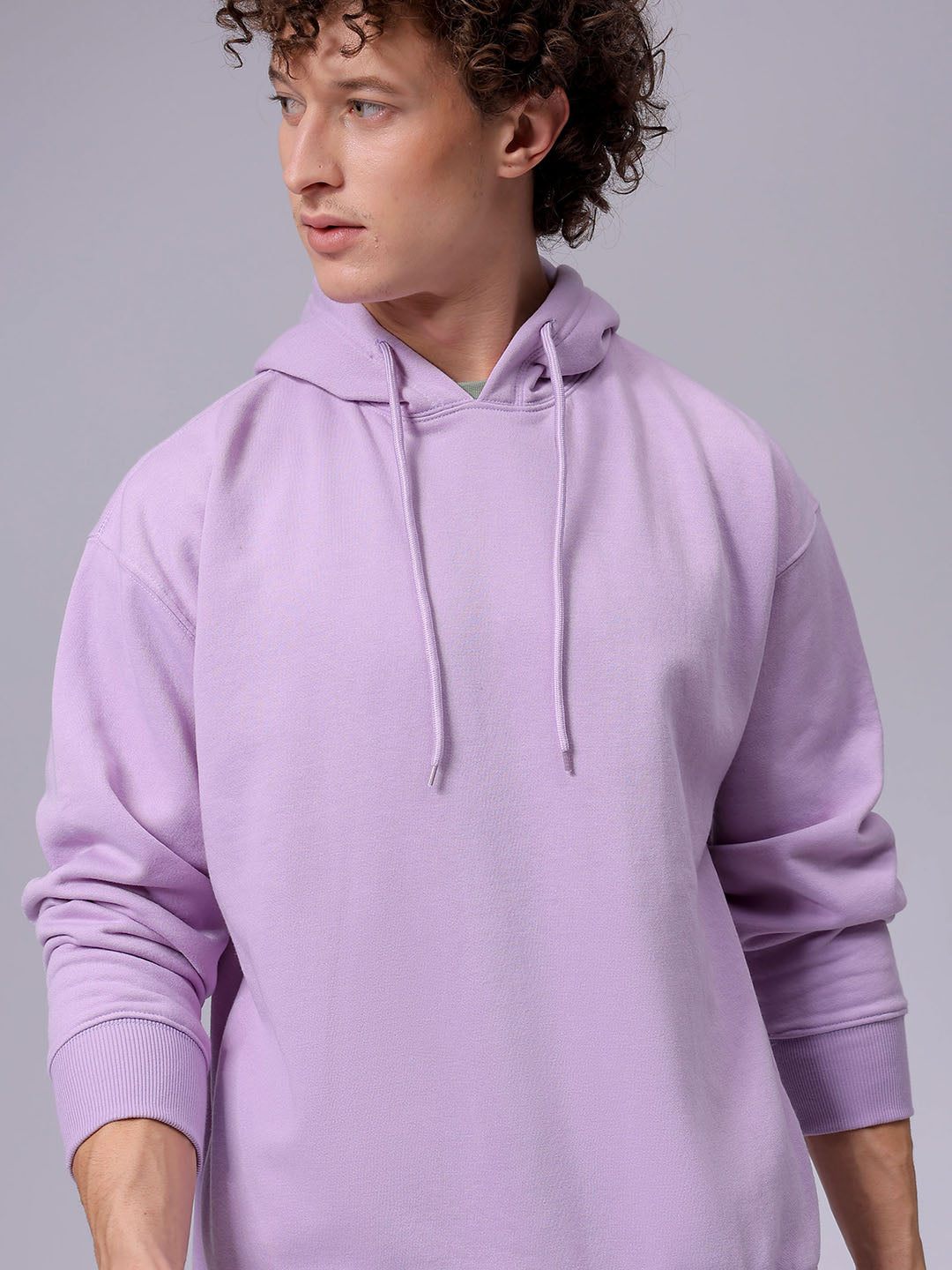 Men's Purple Oversized Solid Overhead-Hooded Sweatshirt