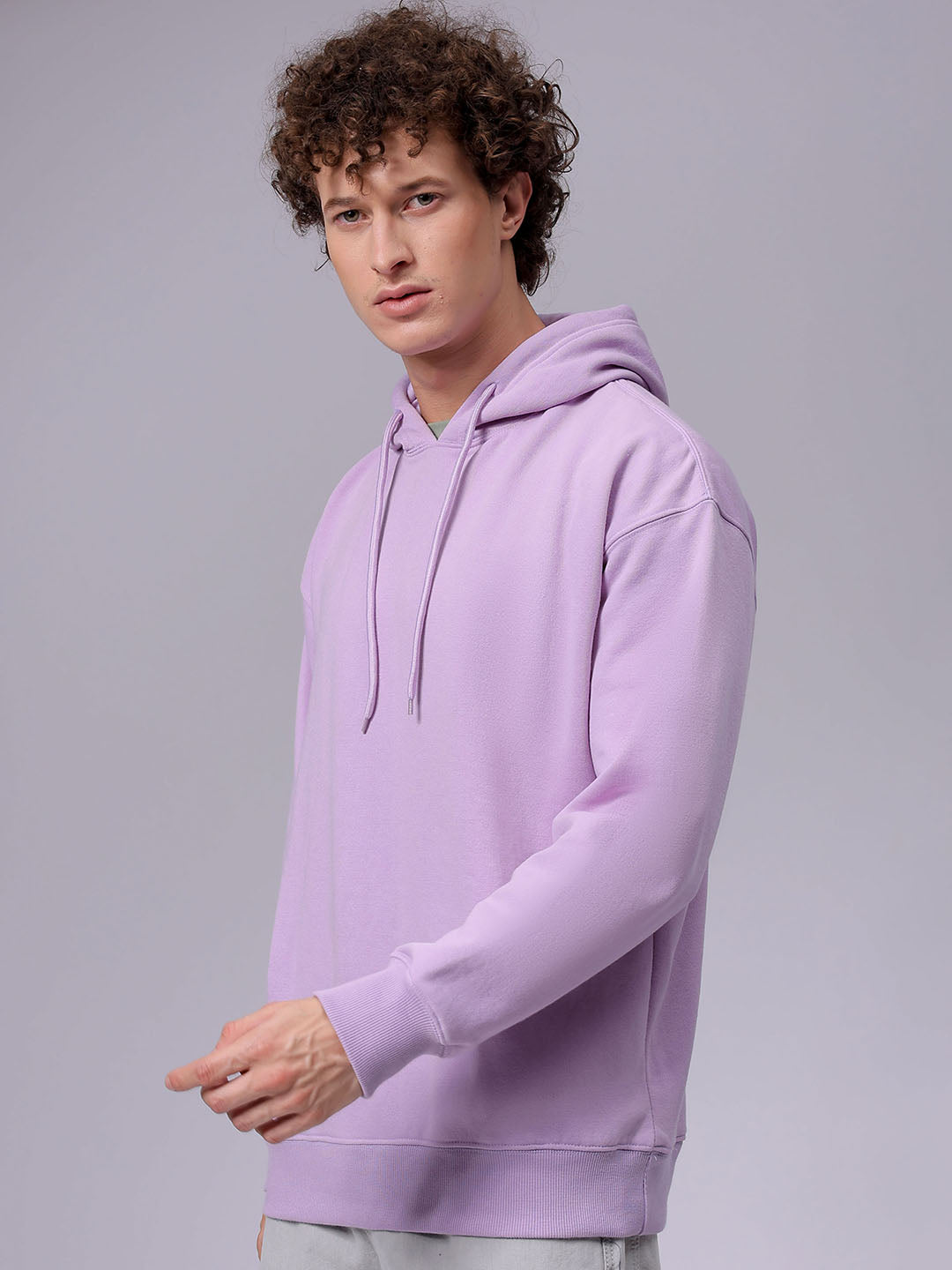 Men's Purple Oversized Solid Overhead-Hooded Sweatshirt