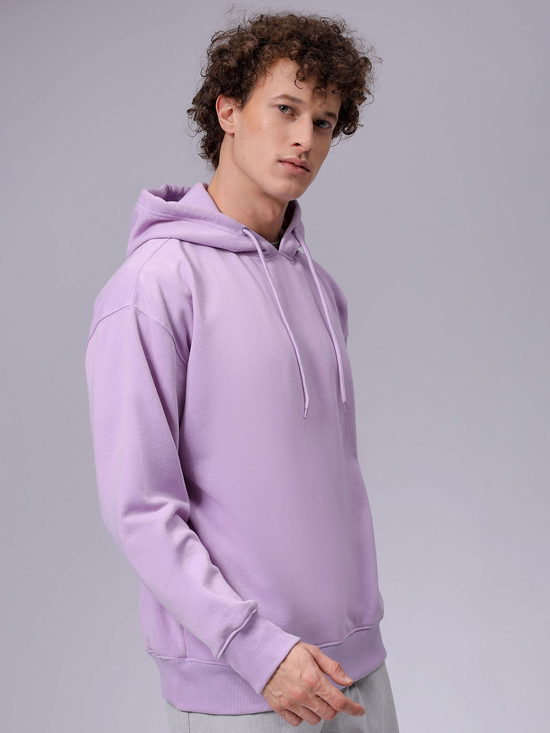 Men's Purple Oversized Solid Overhead-Hooded Sweatshirt