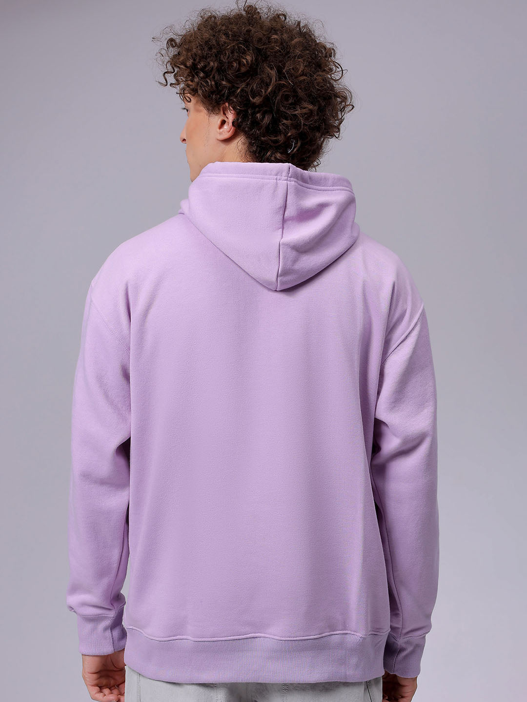 Men's Purple Oversized Solid Overhead-Hooded Sweatshirt