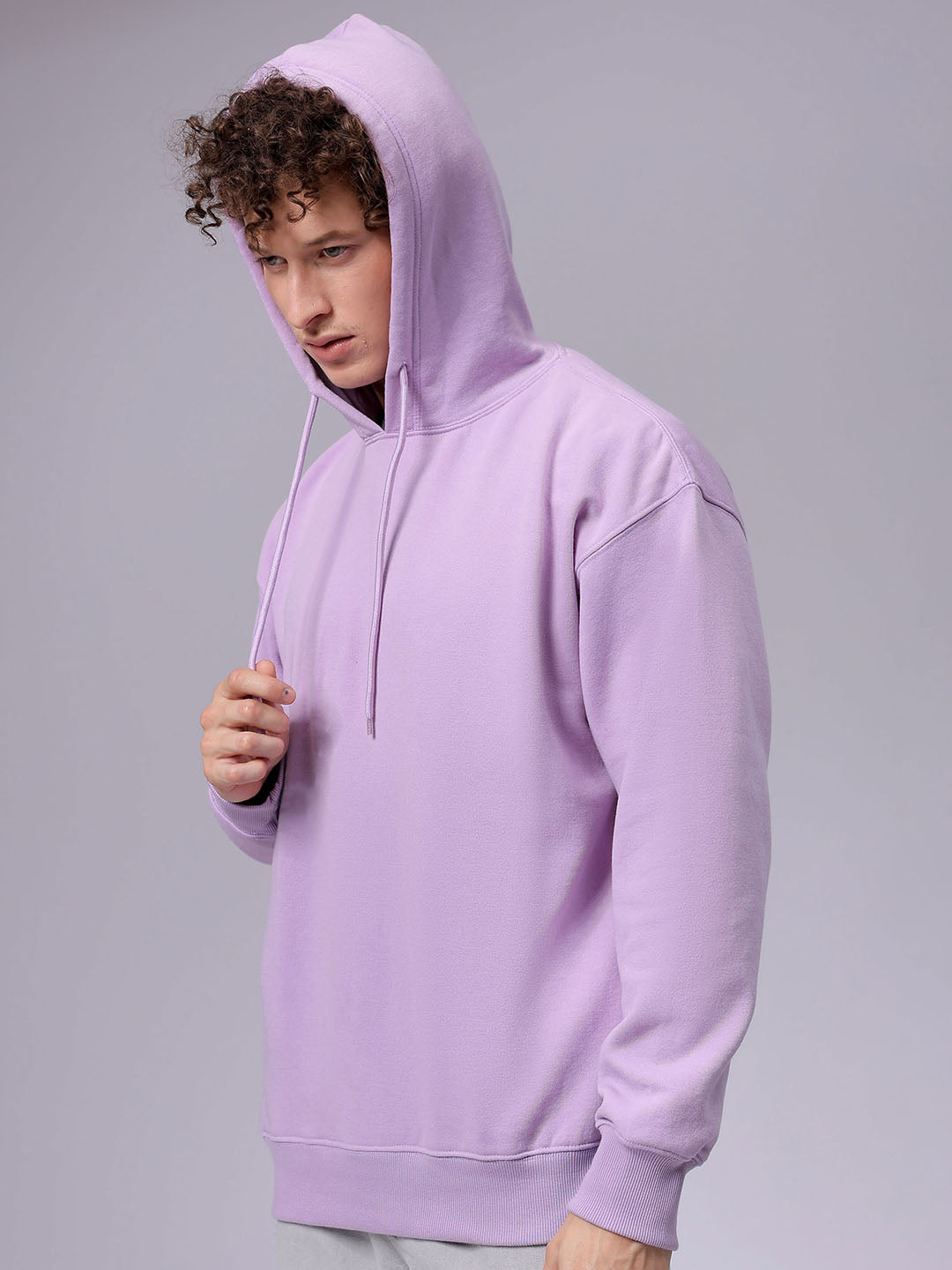 Men's Purple Oversized Solid Overhead-Hooded Sweatshirt
