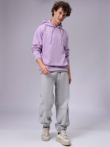 Men's Purple Oversized Solid Overhead-Hooded Sweatshirt