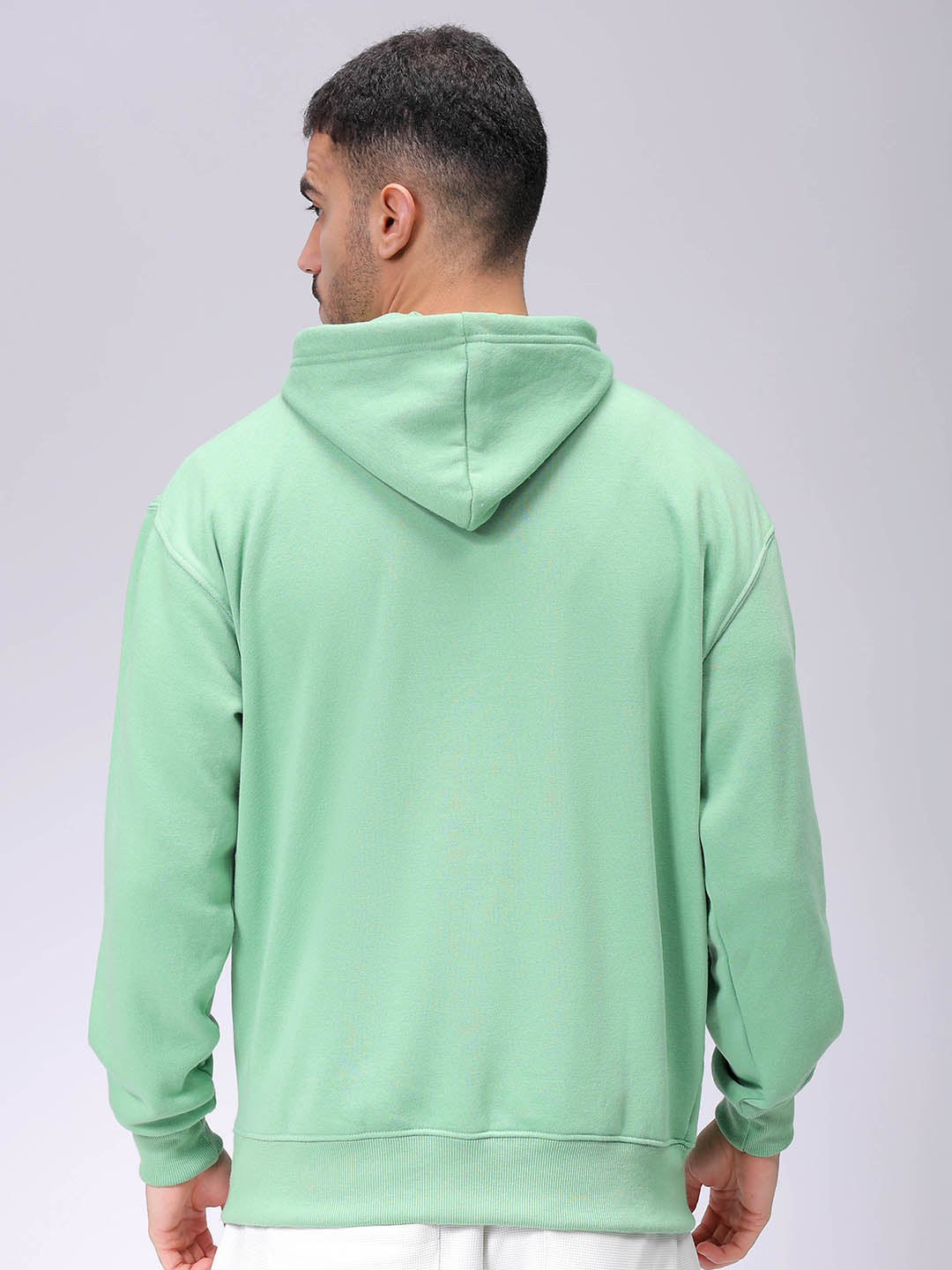 Men's Green Oversized Solid Overhead-Hooded Sweatshirt