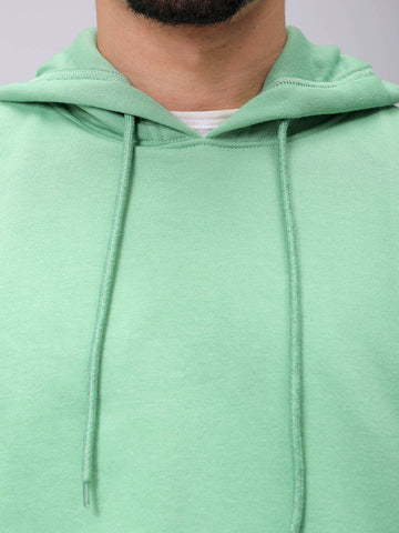 Men's Green Oversized Solid Overhead-Hooded Sweatshirt