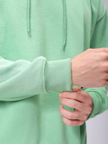 Men's Green Oversized Solid Overhead-Hooded Sweatshirt