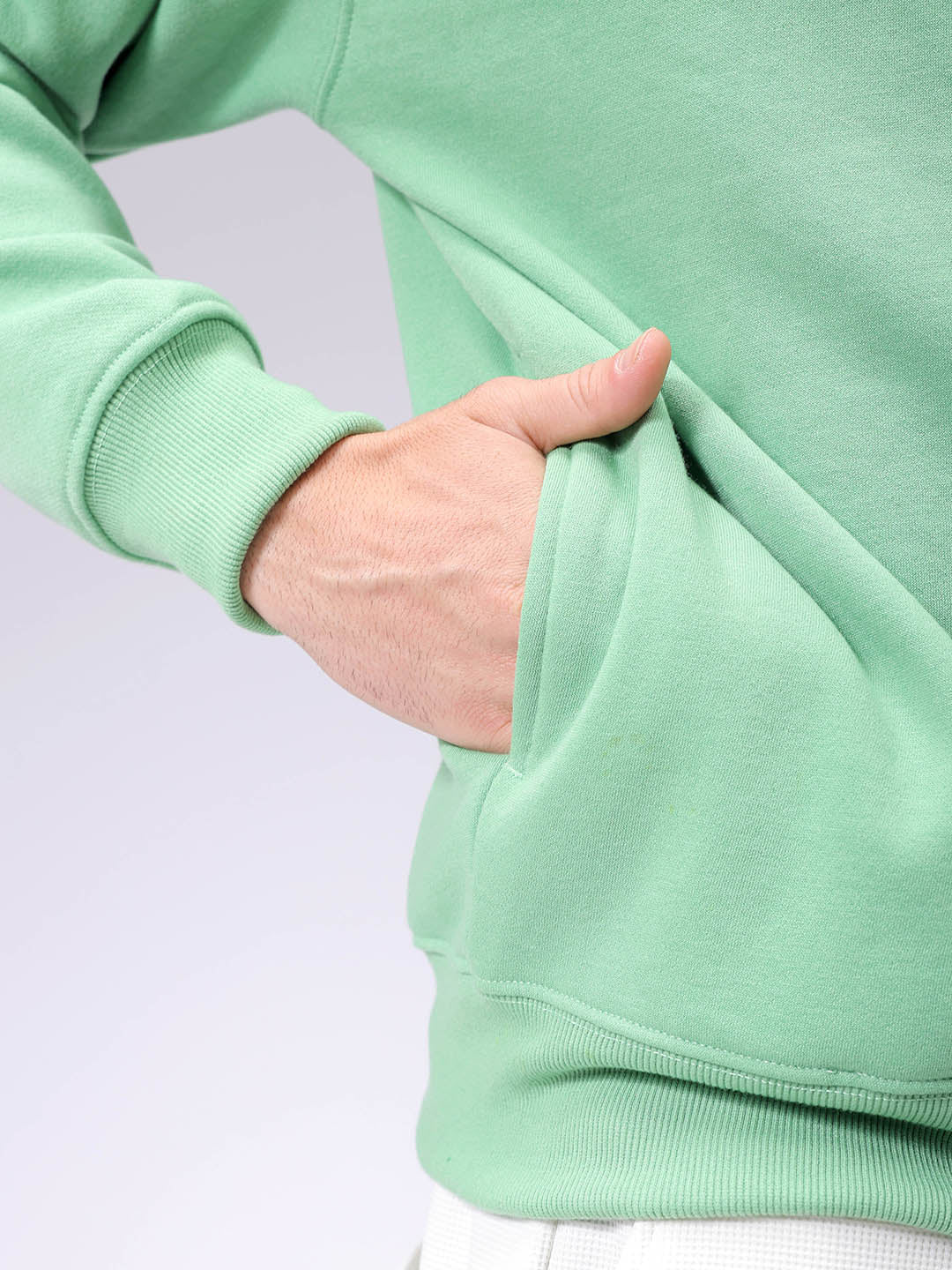 Men's Green Oversized Solid Overhead-Hooded Sweatshirt