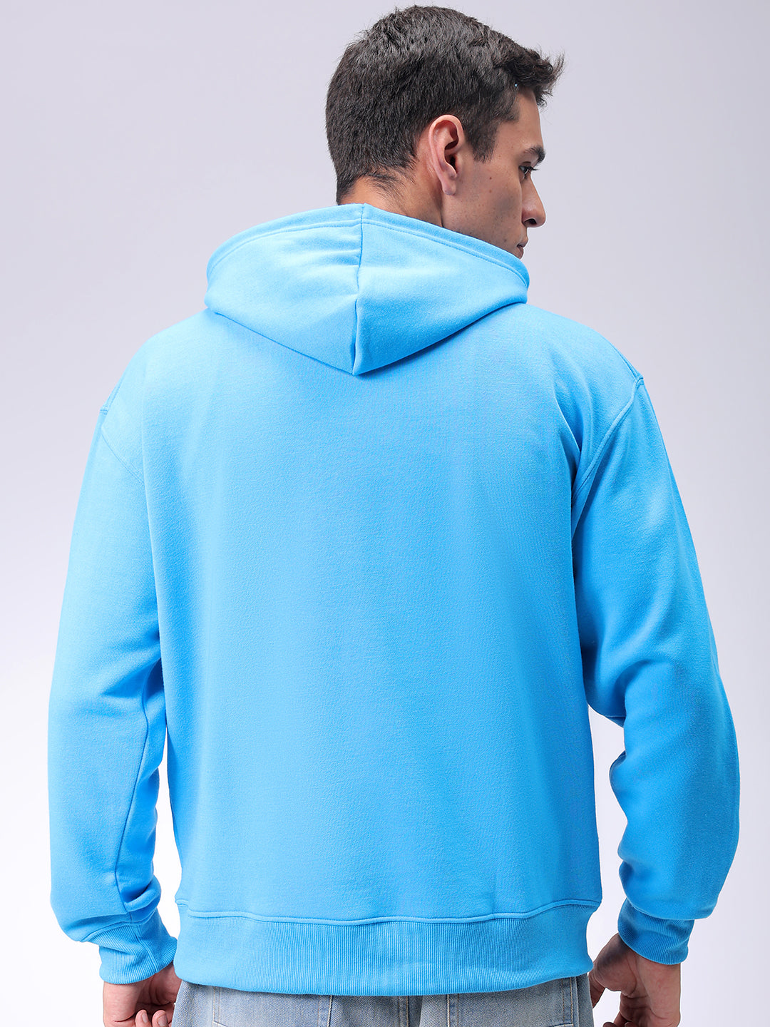 Men's Blue Oversized Solid Overhead-Hooded Sweatshirt