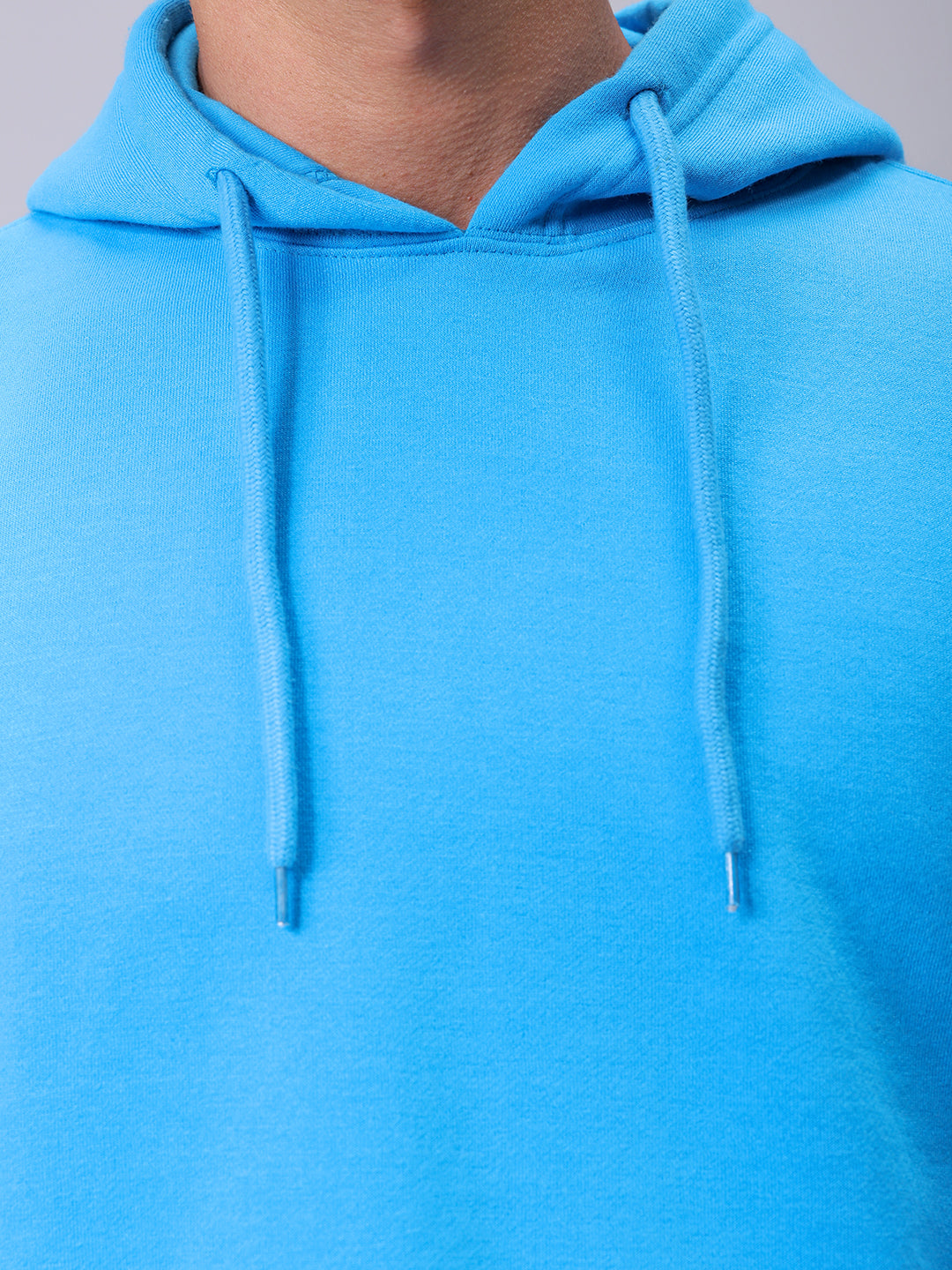 Men's Blue Oversized Solid Overhead-Hooded Sweatshirt