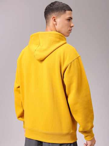 Men's Yellow Oversized Solid Overhead Hooded Sweatshirt