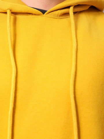 Men's Yellow Oversized Solid Overhead Hooded Sweatshirt