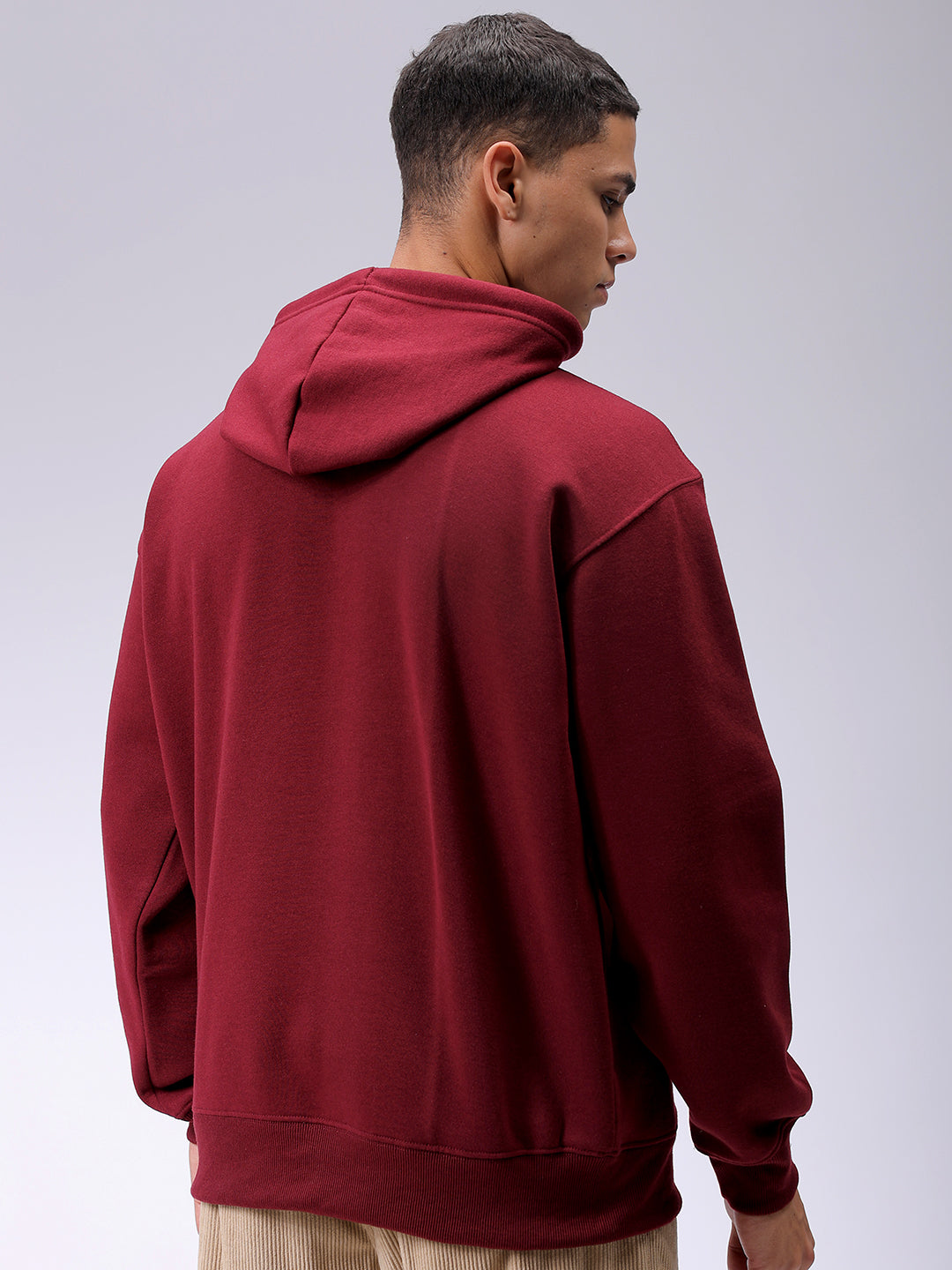 Men's Red Oversized Solid Overhead-Hooded Sweatshirt