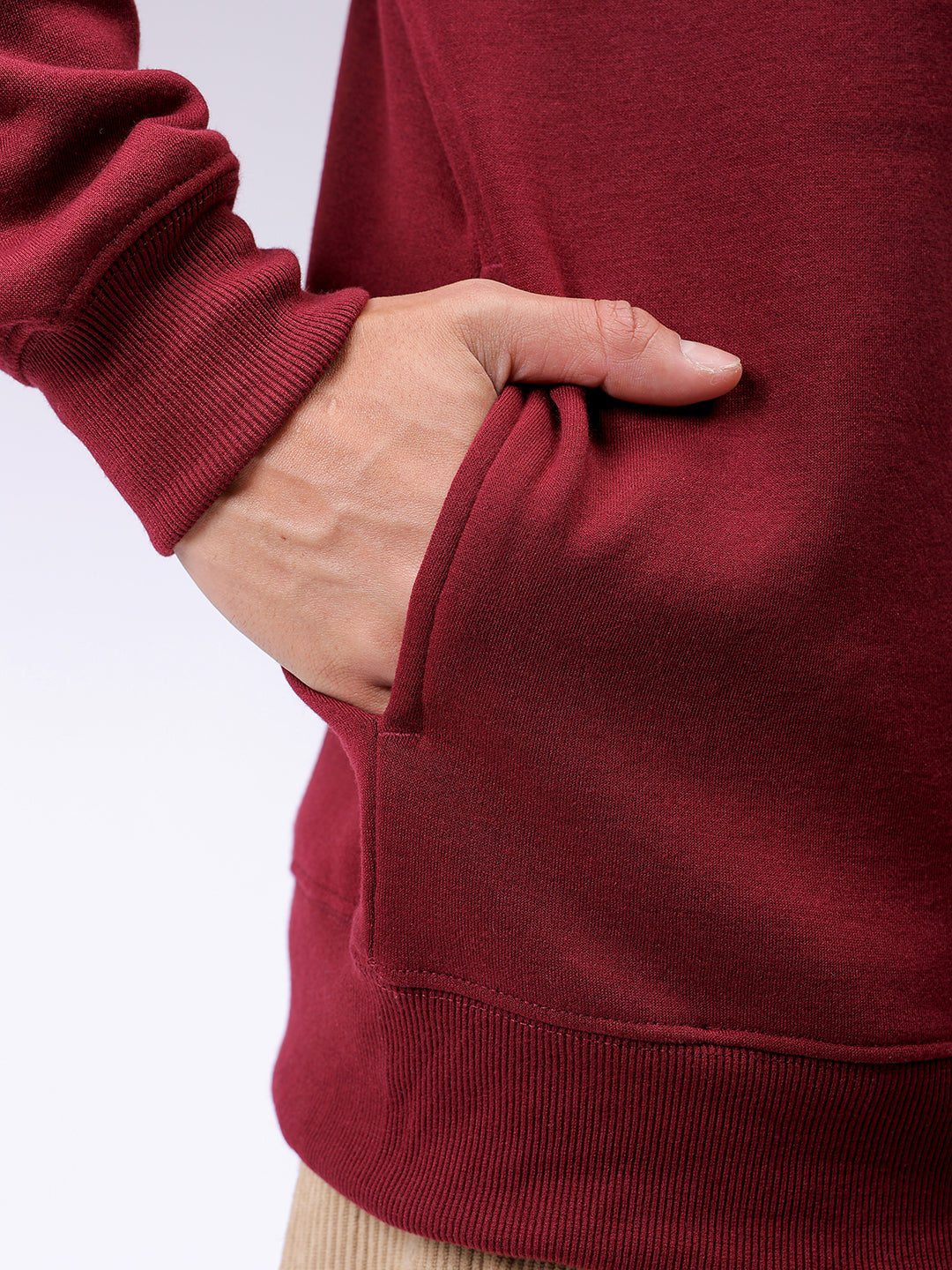 Men's Red Oversized Solid Overhead-Hooded Sweatshirt