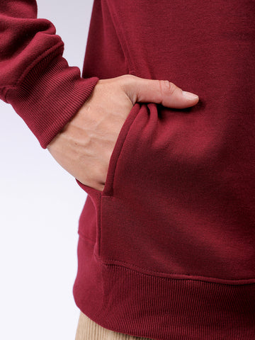 Men's Red Oversized Solid Overhead-Hooded Sweatshirt