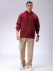Men's Red Oversized Solid Overhead-Hooded Sweatshirt