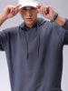 Men's Grey Oversized Solid Overhead-Hooded Sweatshirt