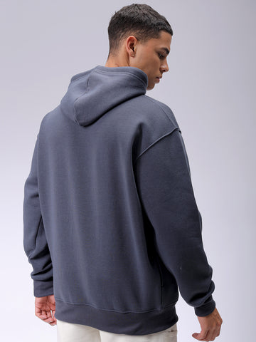 Men's Grey Oversized Solid Overhead-Hooded Sweatshirt