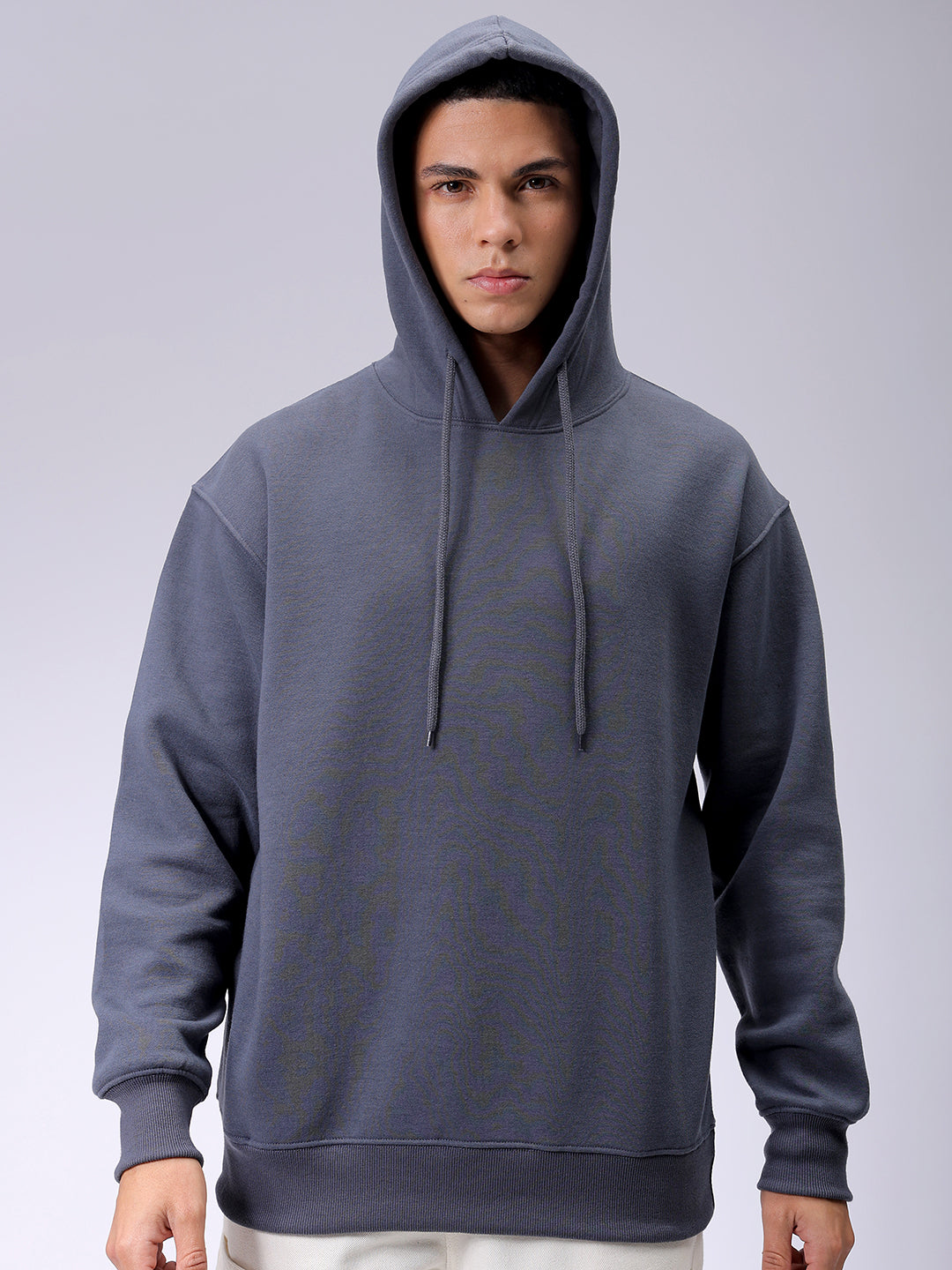 Men's Grey Oversized Solid Overhead-Hooded Sweatshirt