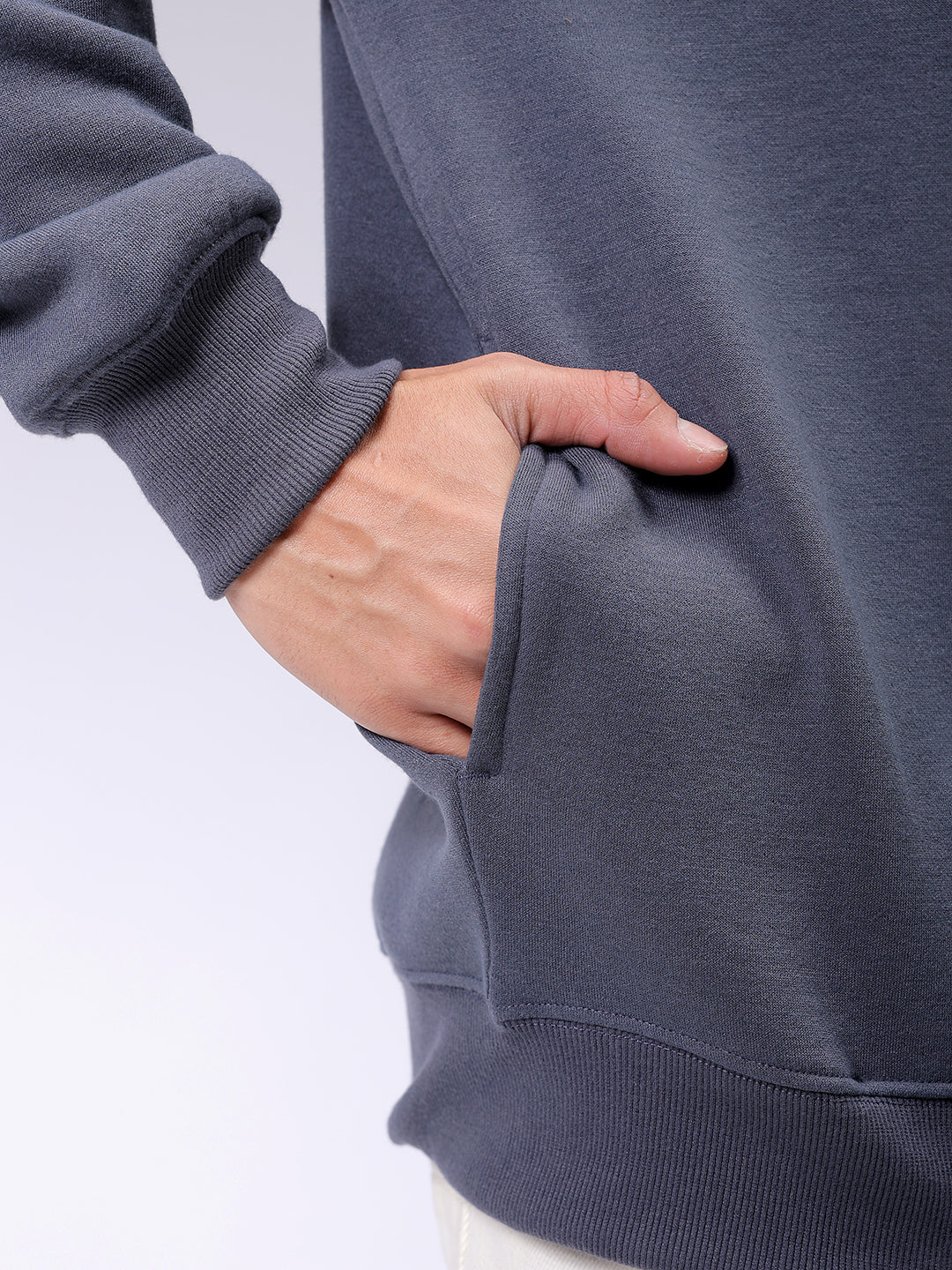 Men's Grey Oversized Solid Overhead-Hooded Sweatshirt