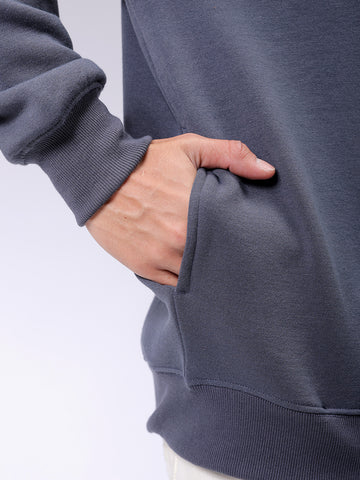 Men's Grey Oversized Solid Overhead-Hooded Sweatshirt