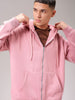Men's Pink Relaxed Fit Solid Frontopen Zipperper-Hooded Sweatshirt