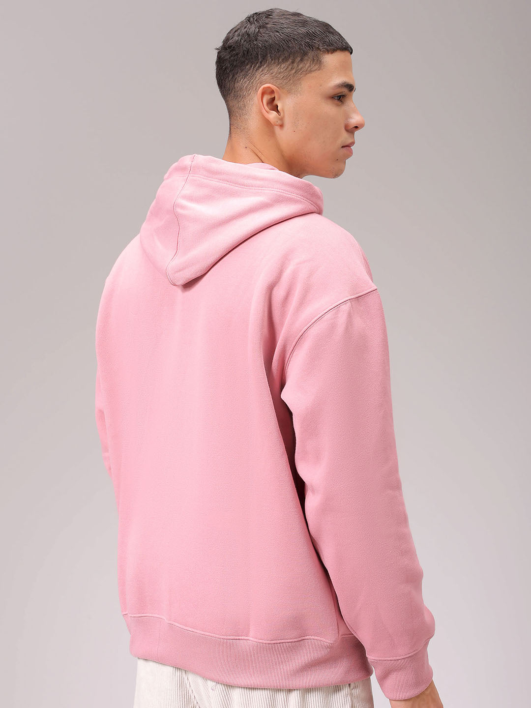 Men's Pink Relaxed Fit Solid Frontopen Zipperper-Hooded Sweatshirt