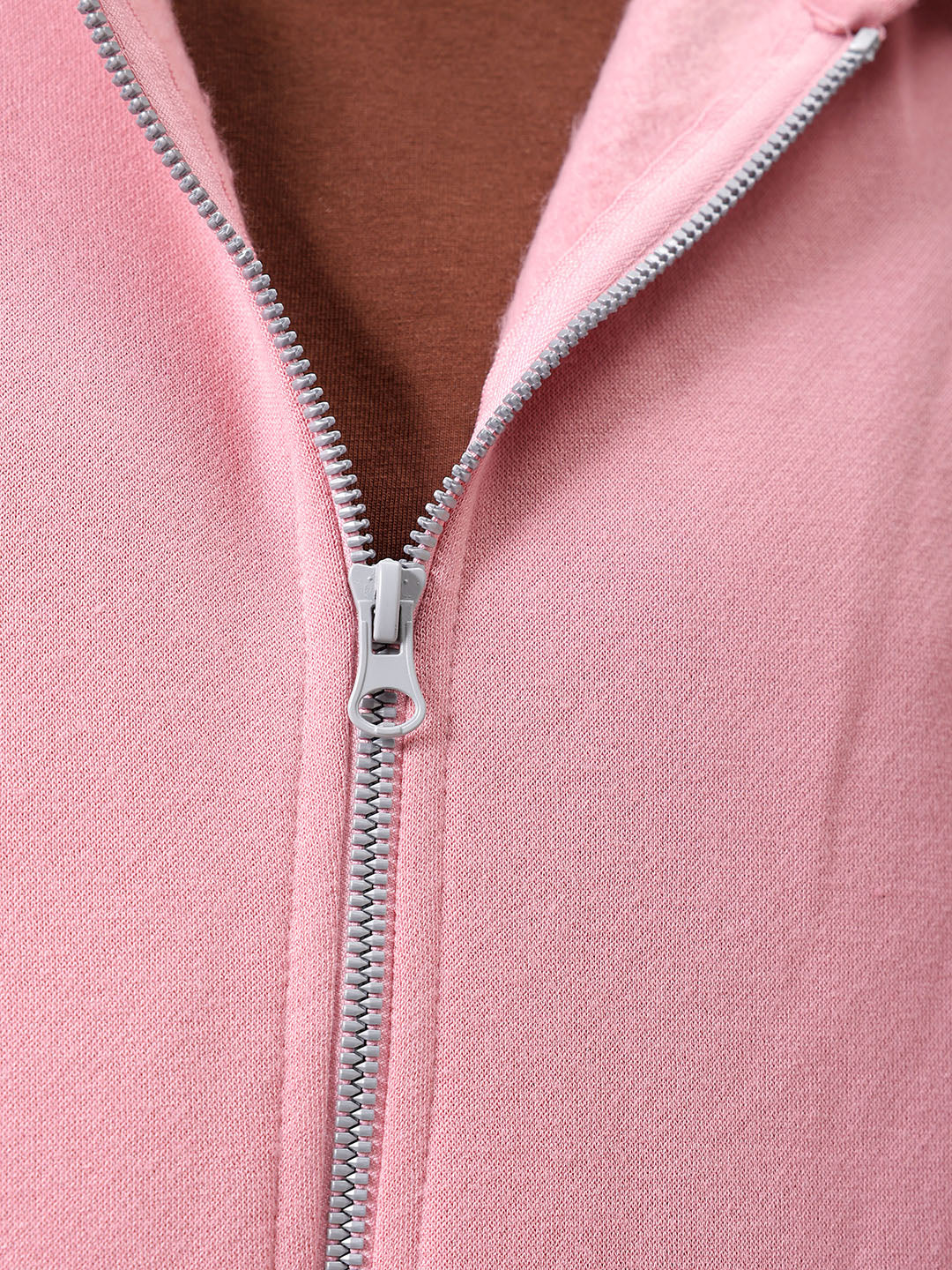 Men's Pink Relaxed Fit Solid Frontopen Zipperper-Hooded Sweatshirt