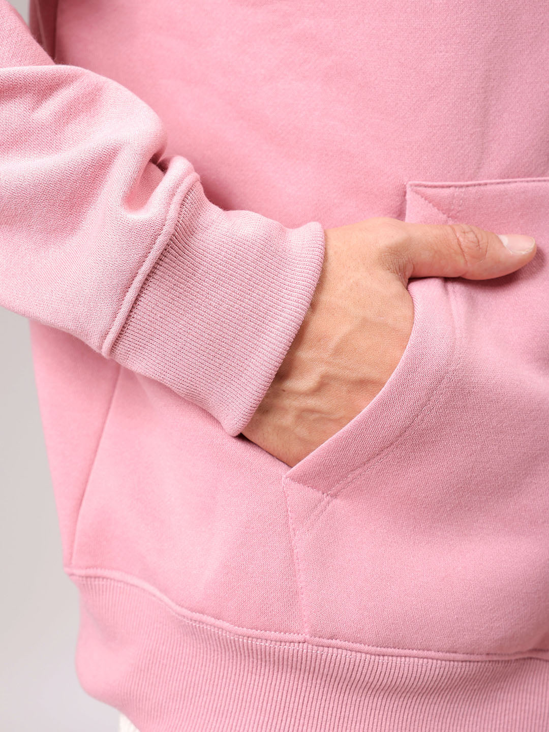 Men's Pink Relaxed Fit Solid Frontopen Zipperper-Hooded Sweatshirt