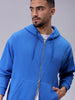 Men's Blue Relaxed Fit Solid Frontopen Zipperper-Hooded Sweatshirt