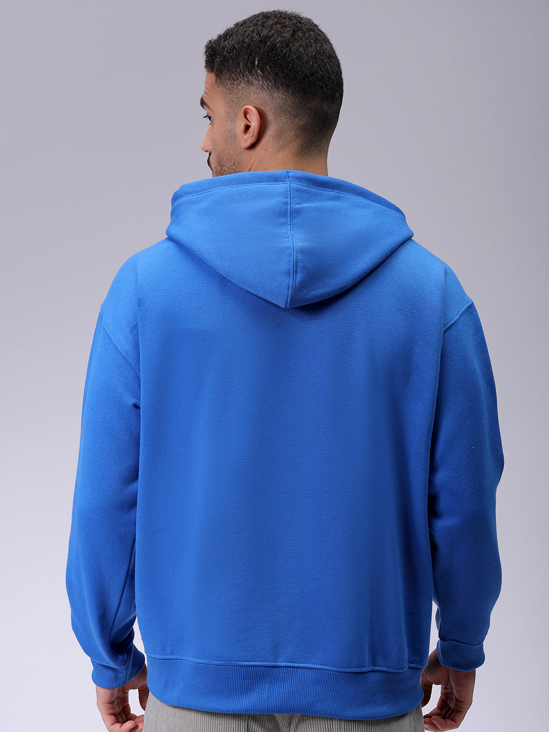 Men's Blue Relaxed Fit Solid Frontopen Zipper-Hooded Sweatshirt