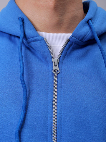 Men's Blue Relaxed Fit Solid Frontopen Zipperper-Hooded Sweatshirt