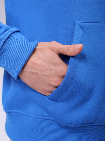 Men's Blue Relaxed Fit Solid Frontopen Zipperper-Hooded Sweatshirt