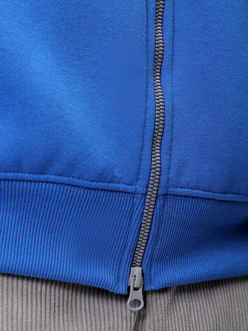Men's Blue Relaxed Fit Solid Frontopen Zipperper-Hooded Sweatshirt