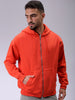 Men's Orange Relaxed Fit Solid Frontopen Zipperper-Hooded Sweatshirt