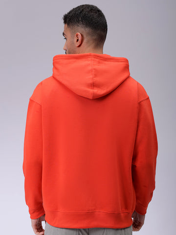 Men's Orange Relaxed Fit Solid Frontopen Zipperper-Hooded Sweatshirt