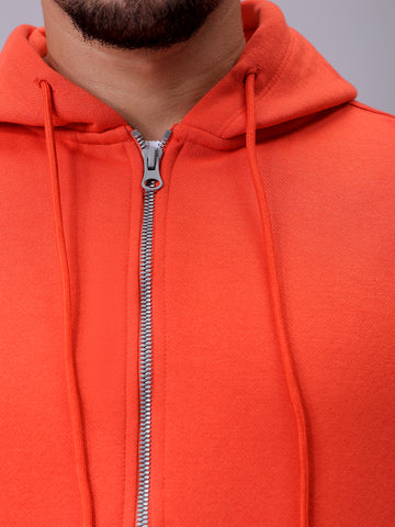 Men's Orange Relaxed Fit Solid Frontopen Zipperper-Hooded Sweatshirt