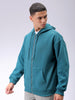 Men's Green Relaxed Fit Solid Frontopen Zipperper-Hooded Sweatshirt