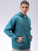 Men's Green Relaxed Fit Solid Frontopen Zipperper-Hooded Sweatshirt